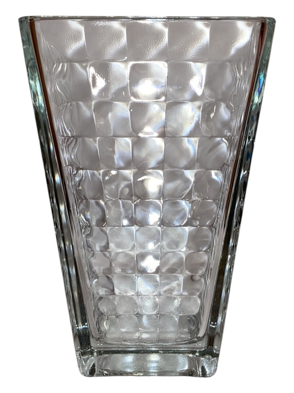 CRYSTAL SQUARE FLOWER VASE Classic Style Geometric Pattern Heavy Bottom Clear